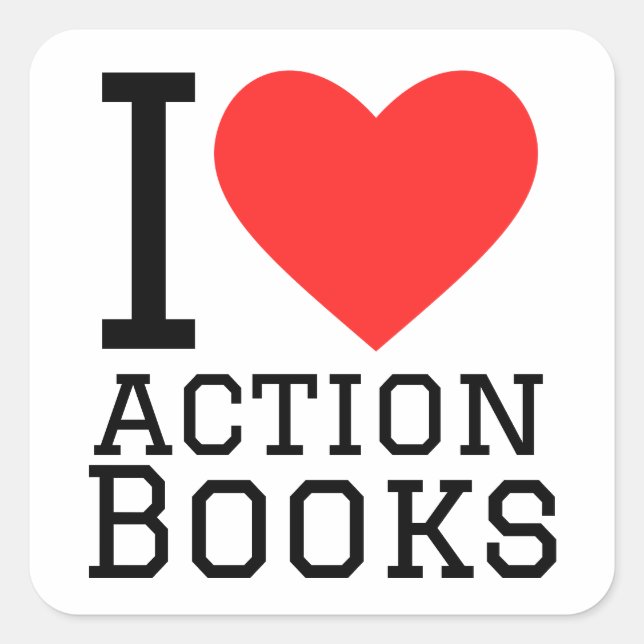I love action books square sticker (Front)