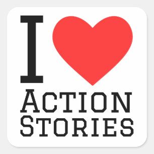 I love action stories square sticker