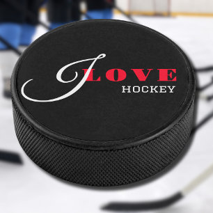 I love ( add your text) Black Valentine Gift Hockey Puck