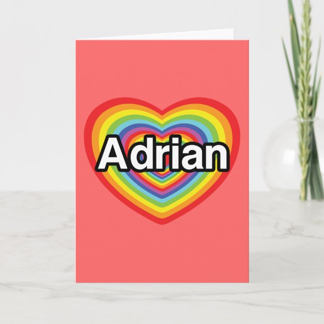I love Adrian, rainbow heart Holiday Card (Front)