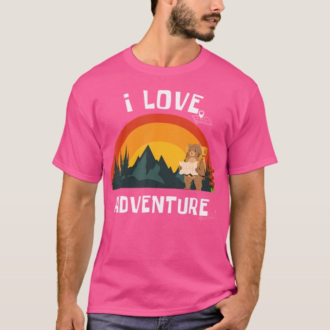 I Love Adventure Bear Explorer - Backpacking Hikin T-Shirt (Front)