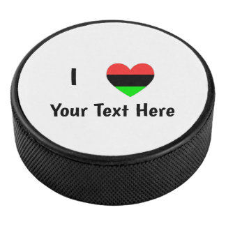 I Love (African Diaspora Heart) Personalised Text Hockey Puck