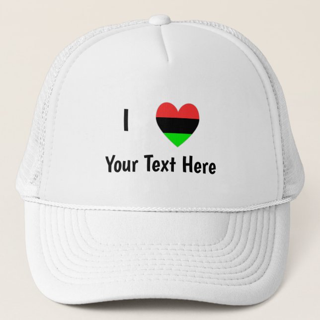 I Love (African Diaspora Heart) Personalized Text Trucker Hat (Front)