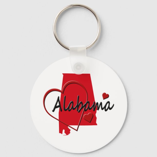 I Love Alabama Hearts Map Key Ring (Front)