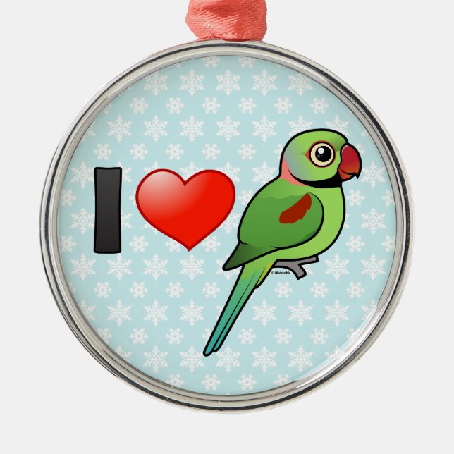 I Love Alexandrine Parakeets Metal Tree Decoration (Front)