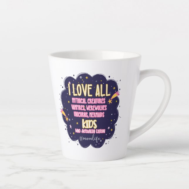 I Love All Mythical Creatures, Vampires, Werewolf Latte Mug (Right)
