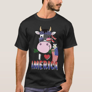 I Love America 4th of July USA Patriotic Cow Kids T-Shirt