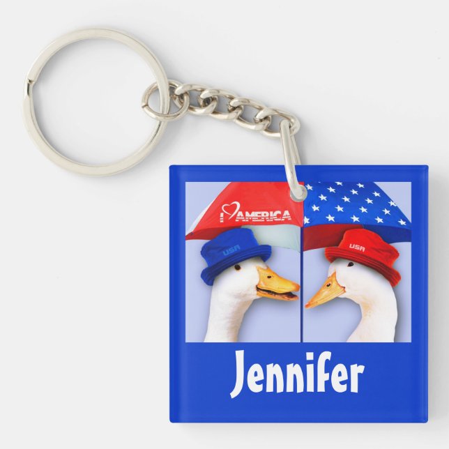 I Love America. Funny Ducks | Custom Name Gift  Key Ring (Front)
