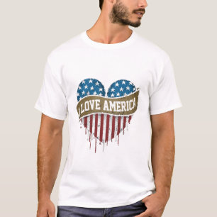 I Love America Stars And Stripes Heart T-Shirt