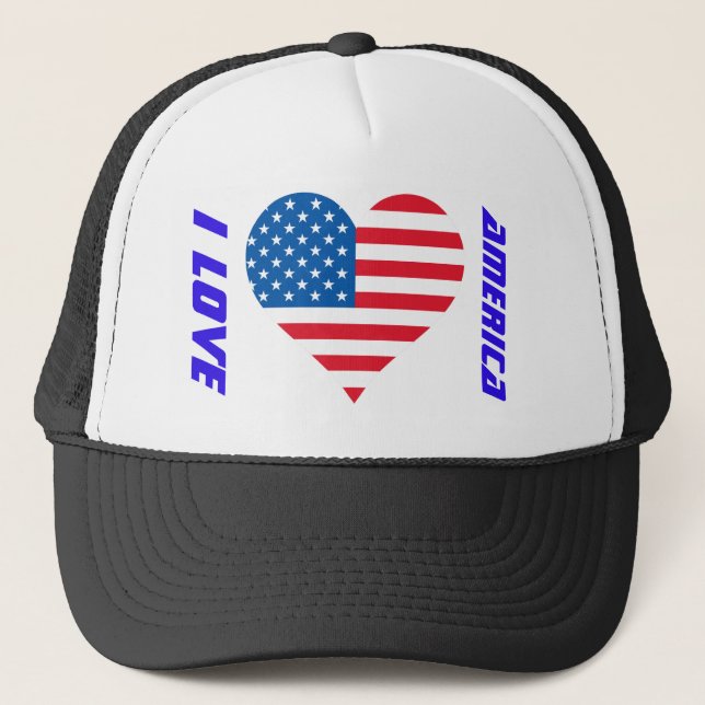 I Love America Usa Flag Trucker Hat (Front)
