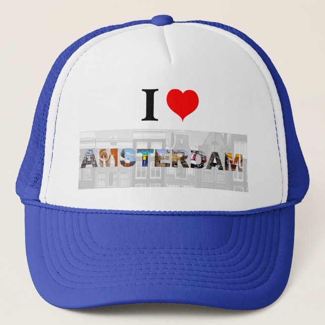 I Love Amsterdam Holland Heart Travel Photos Trucker Hat (Front)