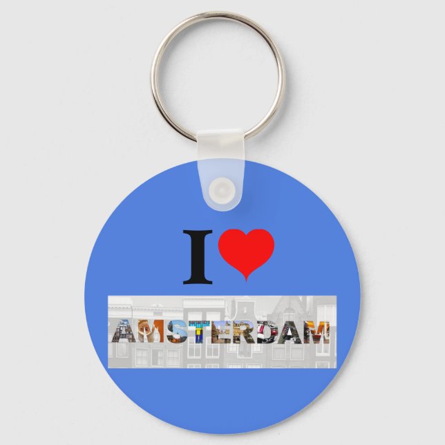 I Love Amsterdam Netherlands Heart Travel Photos Key Ring (Front)