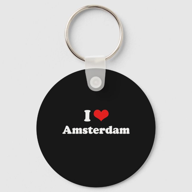I Love Amsterdam Tshirt White Tshirt Key Ring (Front)