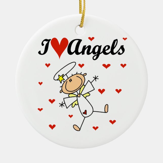 I Love Angels T-shirts and Gifts Ceramic Tree Decoration (Front)