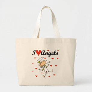 I Love Angels T-shirts and Gifts Large Tote Bag