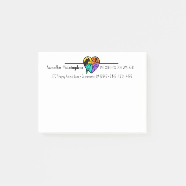 I love animals - Cat Dog Bird Rabbit in a Heart 1 Post-it Notes (Front)