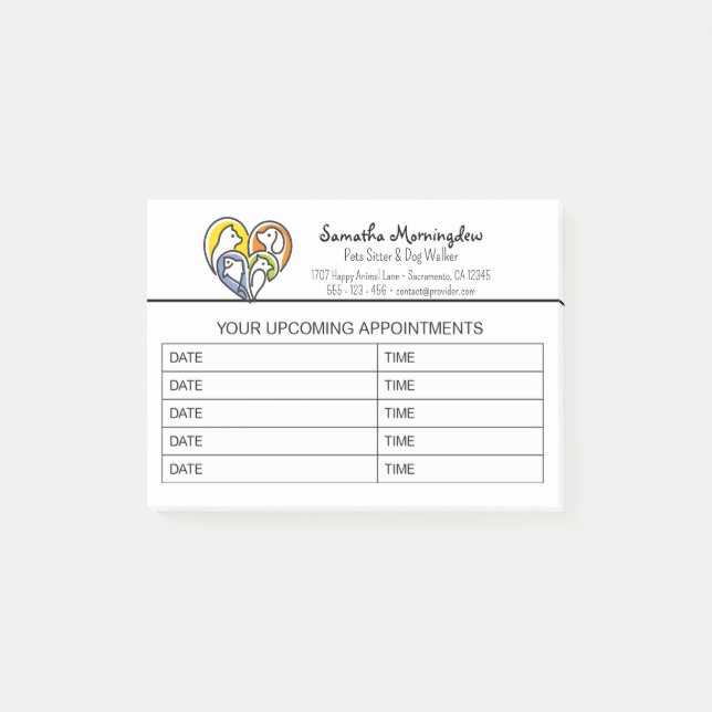 I love animals - Cat Dog Fish Bird in a Heart 1 Post-it Notes (Front)