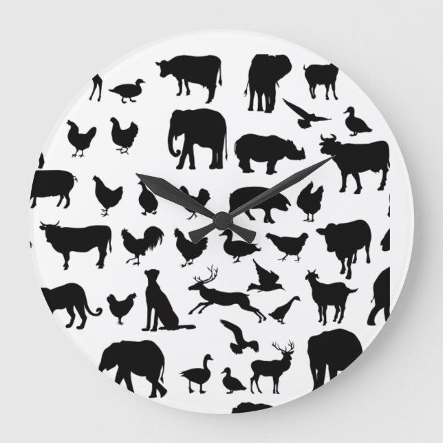 I LOVE ANIMALS , Silhouette Drawing  Large Clock (Front)