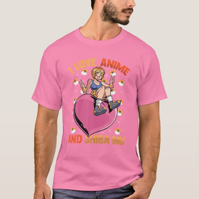 I Love Anime And Shiba Inu - Cute Kawaii Heart Gir T-Shirt (Front)