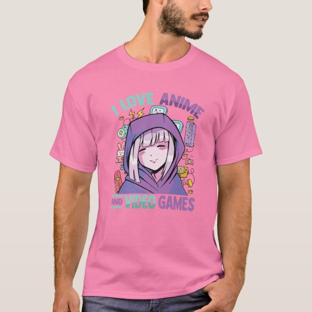I Love Anime And Video Games - Kawaii Blushing Ota T-Shirt (Front)