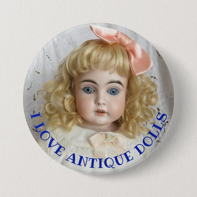I Love Antique Dolls 3" Button Pin (Front)