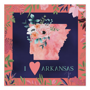I Love Arkansas, watercolor floral, Poster
