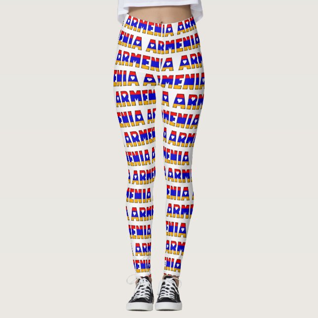 I Love Armenia Flag Colours Typography Pattern Cut Leggings (Front)