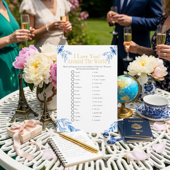 I love around the world blue Bridal shower game Invitation (I love around the world blue Bridal shower game)