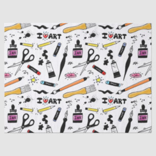 I Love Art Supplies Pattern Tissue Paper