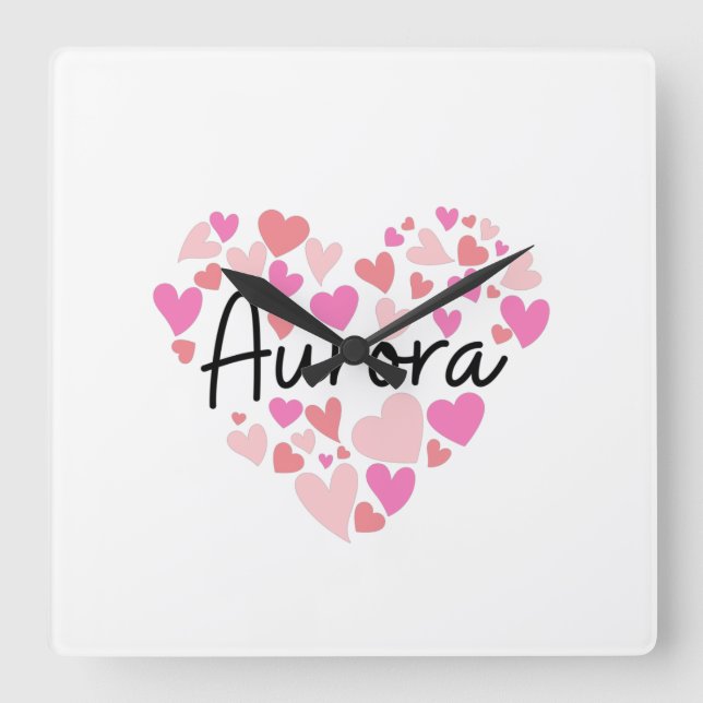 I love Aurora Square Wall Clock (Front)