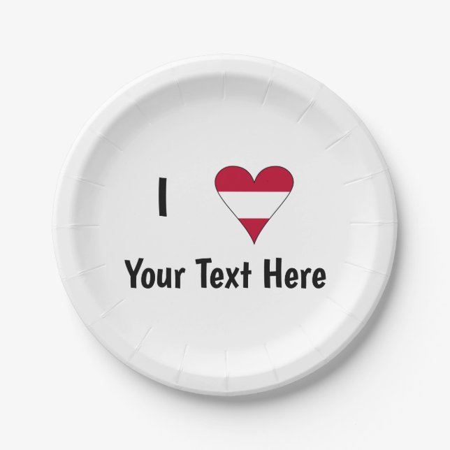 I Love (Austrian Flag Heart) Personalised  Paper Plate (Front)