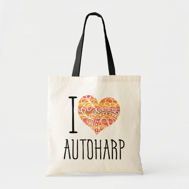 I Love Autoharp Orange Mandala Heart Tote Bag (Front)