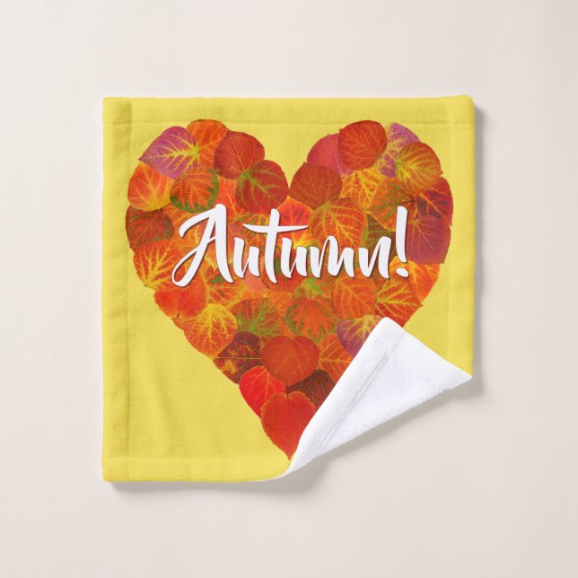 I Love Autumn, Bold—Red Aspen Leaf Heart 1 Bath Towel Set (Wash Cloth)