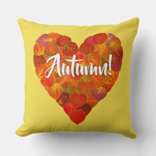 I Love Autumn, Bold—Red Aspen Leaf Heart 1 Cushion