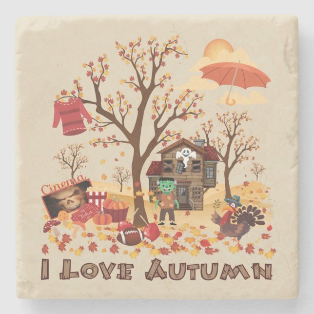 I Love Autumn - Fall Elements and Scenery Stone Coaster (Front)