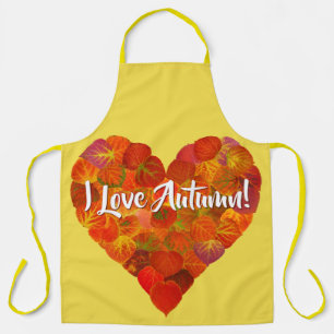 I Love Autumn!—Red Aspen Leaf Heart 1 Apron