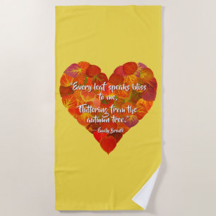 I Love Autumn—Red Aspen Leaf Heart 1, Brontë Quote Beach Towel