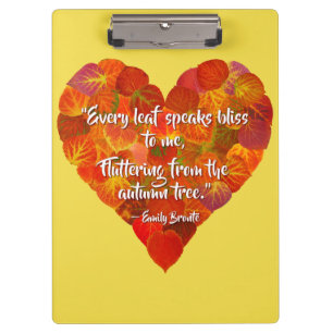 I Love Autumn—Red Aspen Leaf Heart 1, Brontë Quote Clipboard