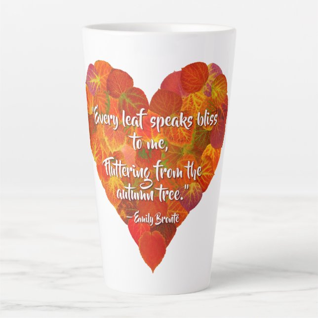 I Love Autumn—Red Aspen Leaf Heart 1, Brontë Quote Latte Mug (Front)