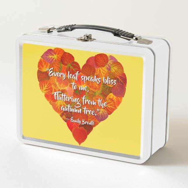 I Love Autumn—Red Aspen Leaf Heart 1, Brontë Quote Metal Lunch Box (Front)