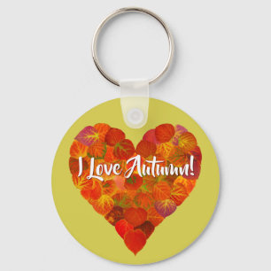 I Love Autumn!—Red Aspen Leaf Heart 1 Key Ring