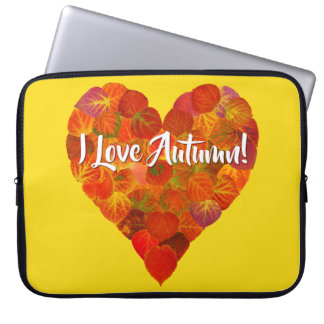 I Love Autumn!—Red Aspen Leaf Heart 1 Laptop Sleeve
