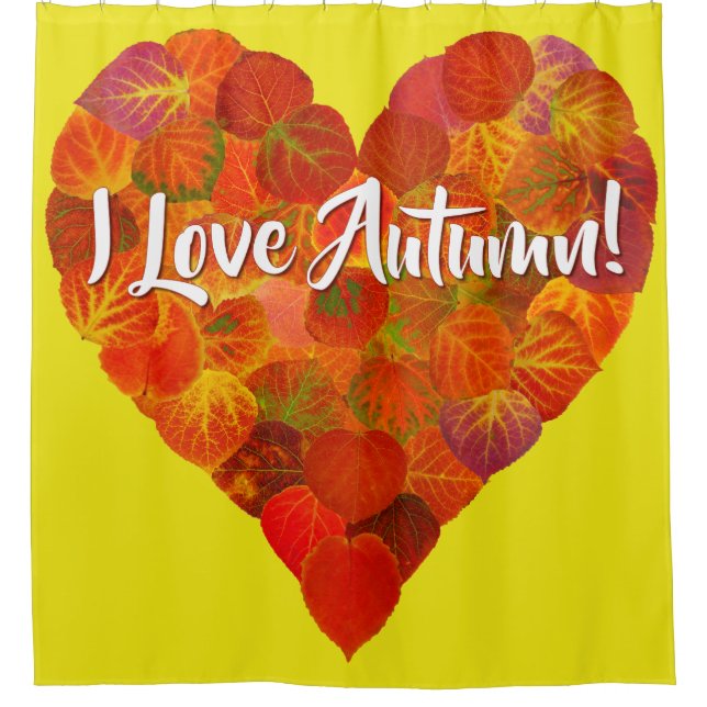 I Love Autumn!—Red Aspen Leaf Heart 1 Shower Curtain (Front)
