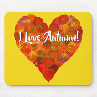 I Love Autumn!—Red Aspen Leaf Hearts Mouse Pad