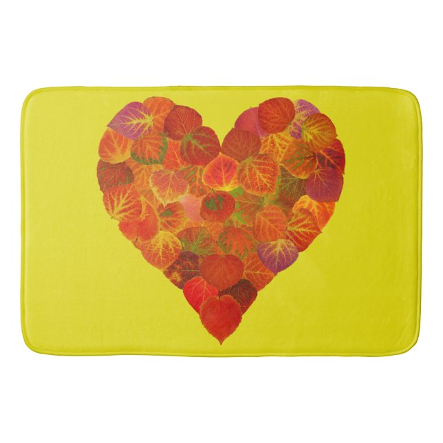 I Love Autumn, Subtle—Red Aspen Leaf Heart 1 Bath Mat (Front)