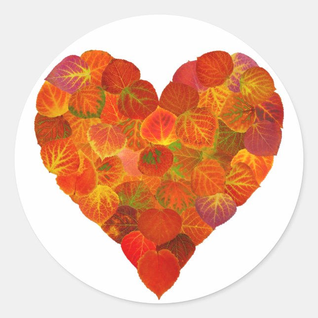 I Love Autumn, Subtle—Red Aspen Leaf Heart 1 Classic Round Sticker (Front)