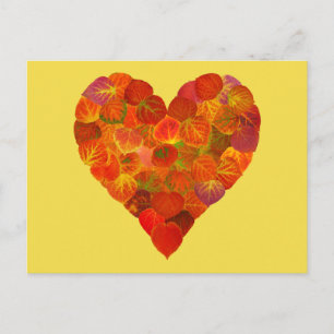 I Love Autumn, Subtle—Red Aspen Leaf Heart 1 Postcard