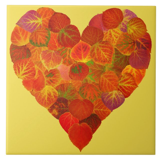 I Love Autumn, Subtle—Red Aspen Leaf Heart 1 Tile (Front)