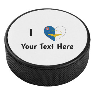 I Love (Azorean Flag Heart) Personalised  Hockey Puck