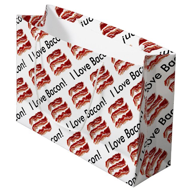 I Love Bacon Large Gift Bag (Front Angled)